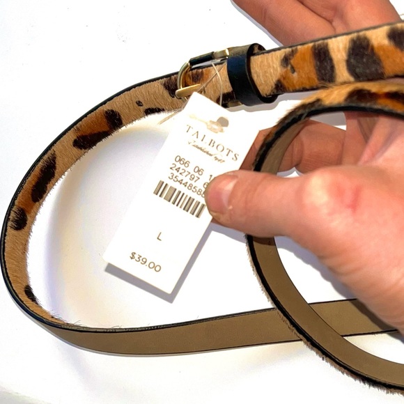 Talbots NWT Leopard FUR Leather Belt W. Gold Buckle Hardware. Size Large. - Picture 3 of 12